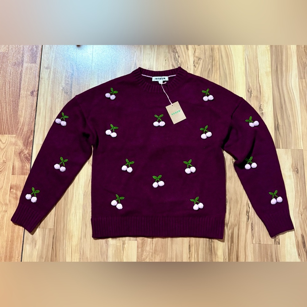 NWT Boden Women’s Natalie Embroidered Sweater Size S Color Cherry Wine New - Picture 8 of 8